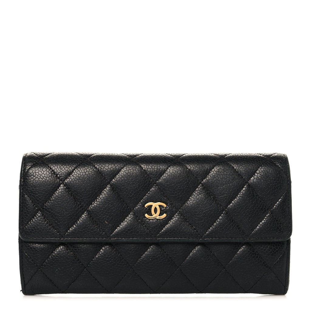 Caviar Quilted Large Gusset Flap Wallet Black