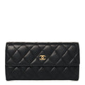 Caviar Quilted Large Gusset Flap Wallet Black