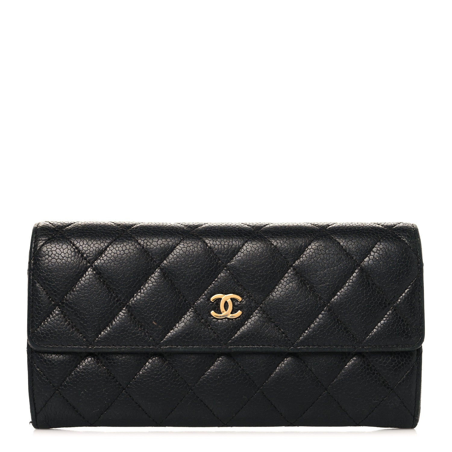 Caviar Quilted Large Gusset Flap Wallet Black