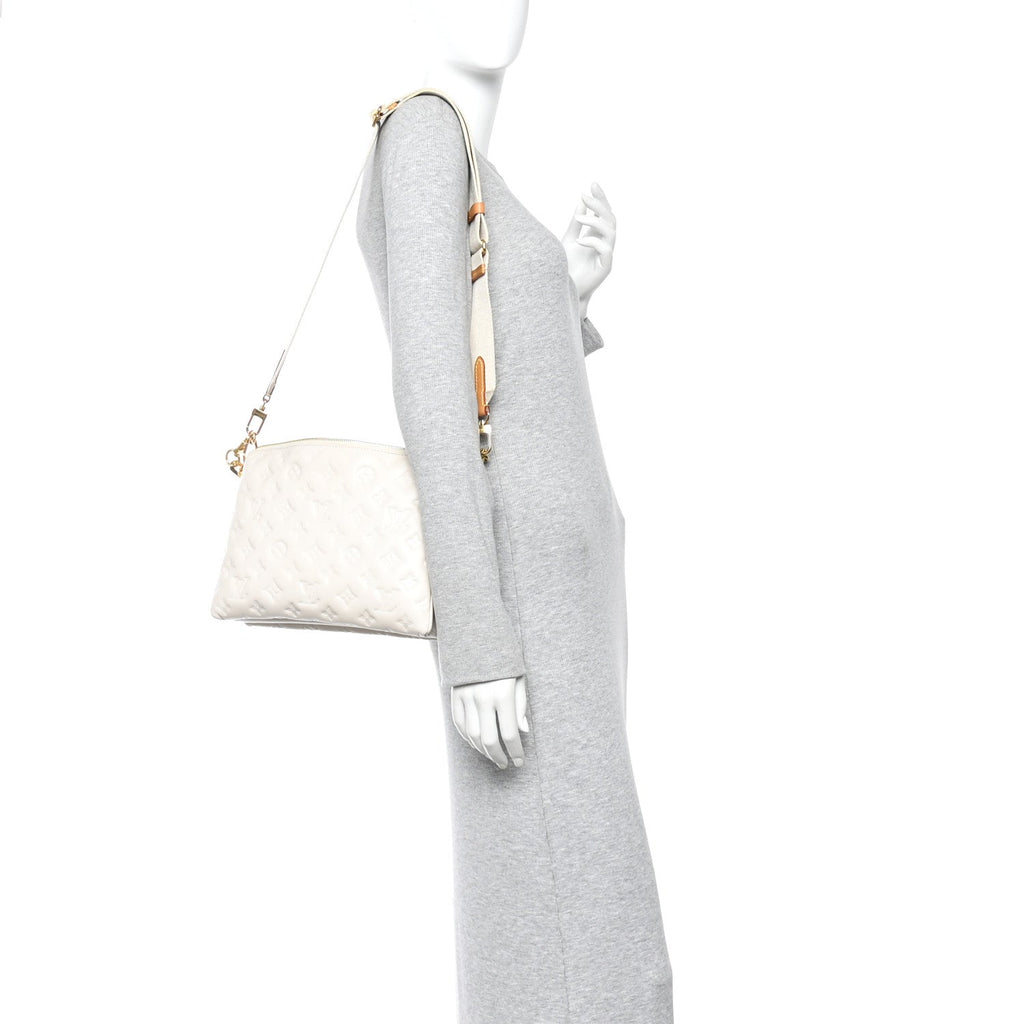 Louis Vuitton Lambskin Embossed Monogram Coussin PM White