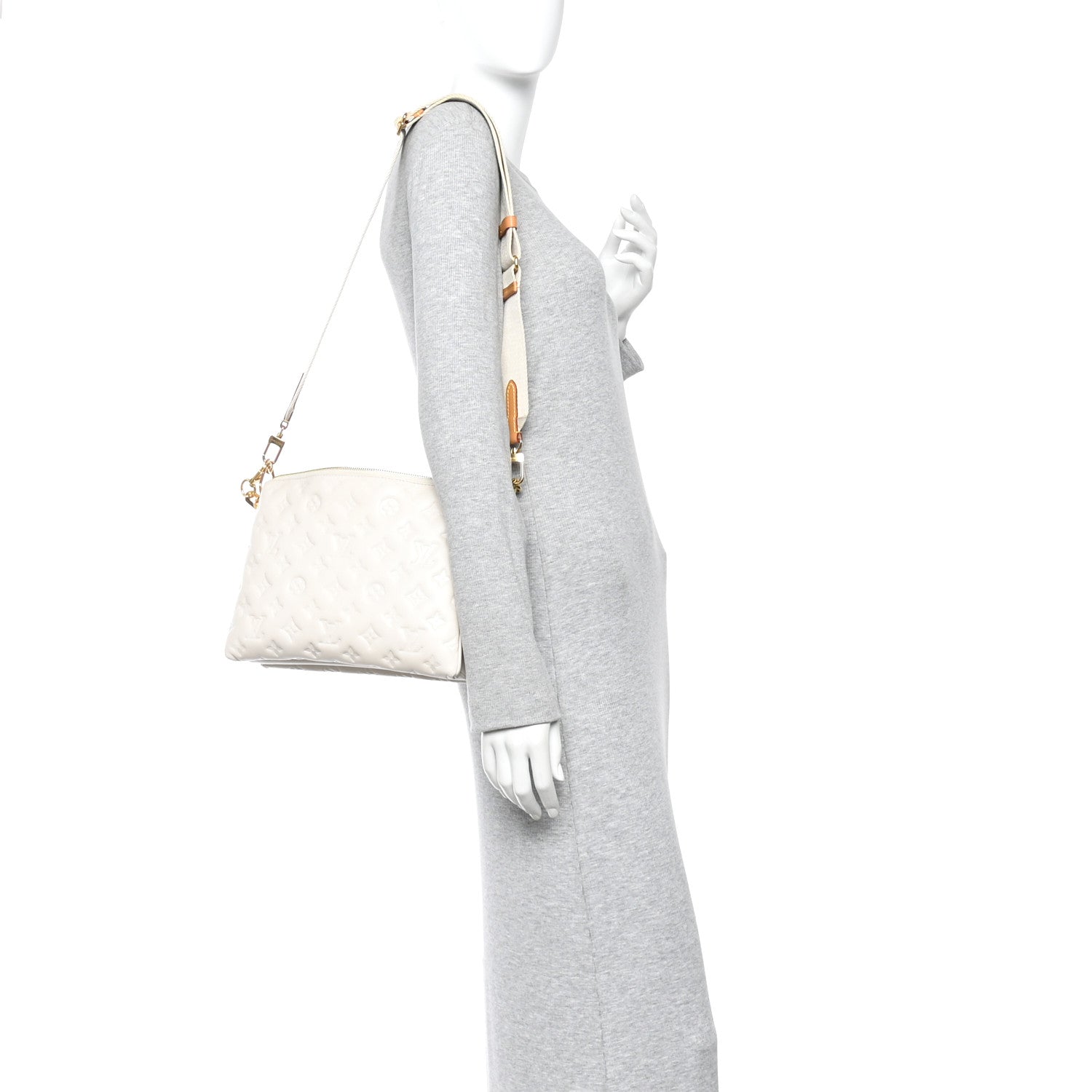 Louis Vuitton Lambskin Embossed Monogram Coussin PM White