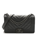 Chanel Lambskin Chevron Quilted Medium Boy Flap Grey