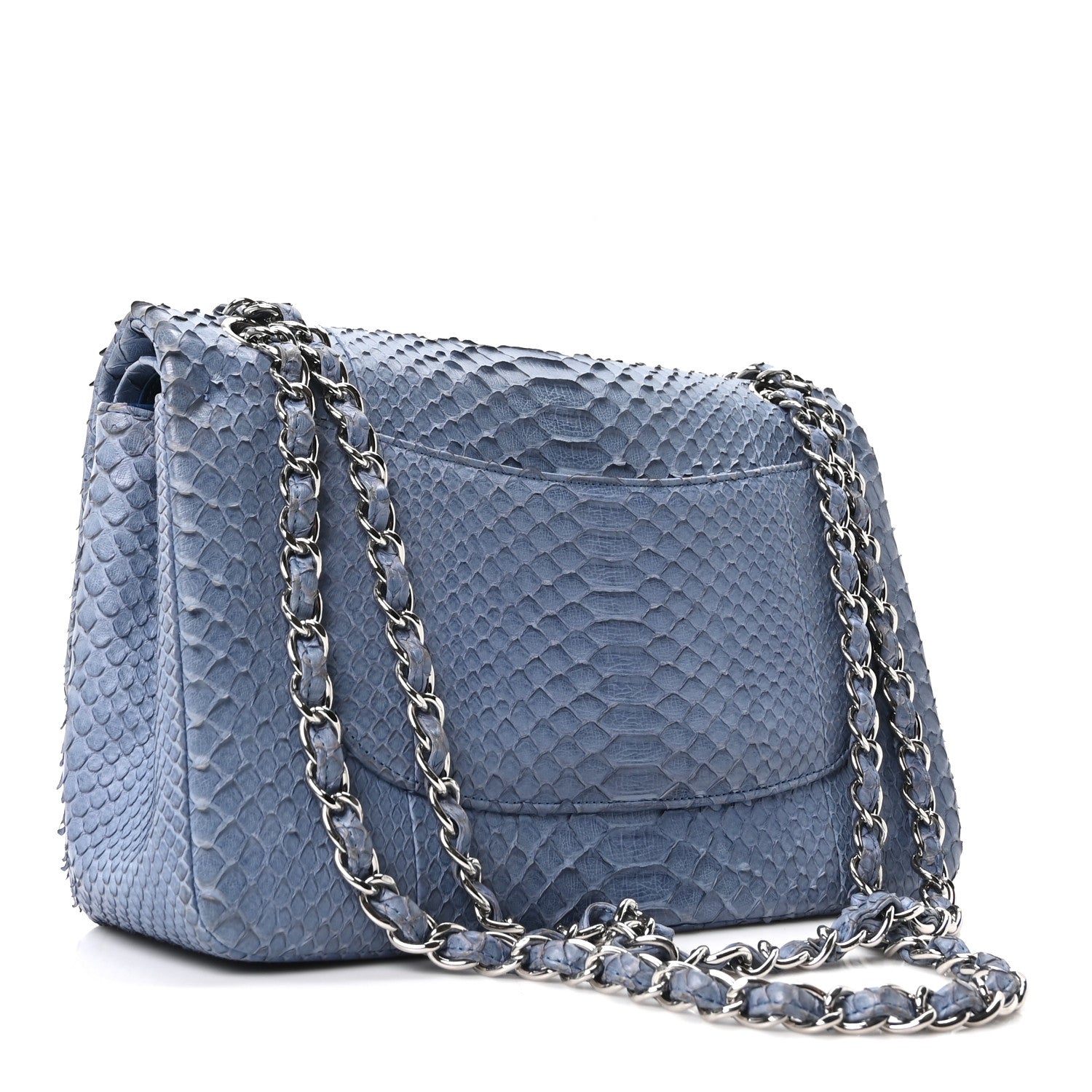 Chanel Snakeskin Jumbo Double Flap Light Blue