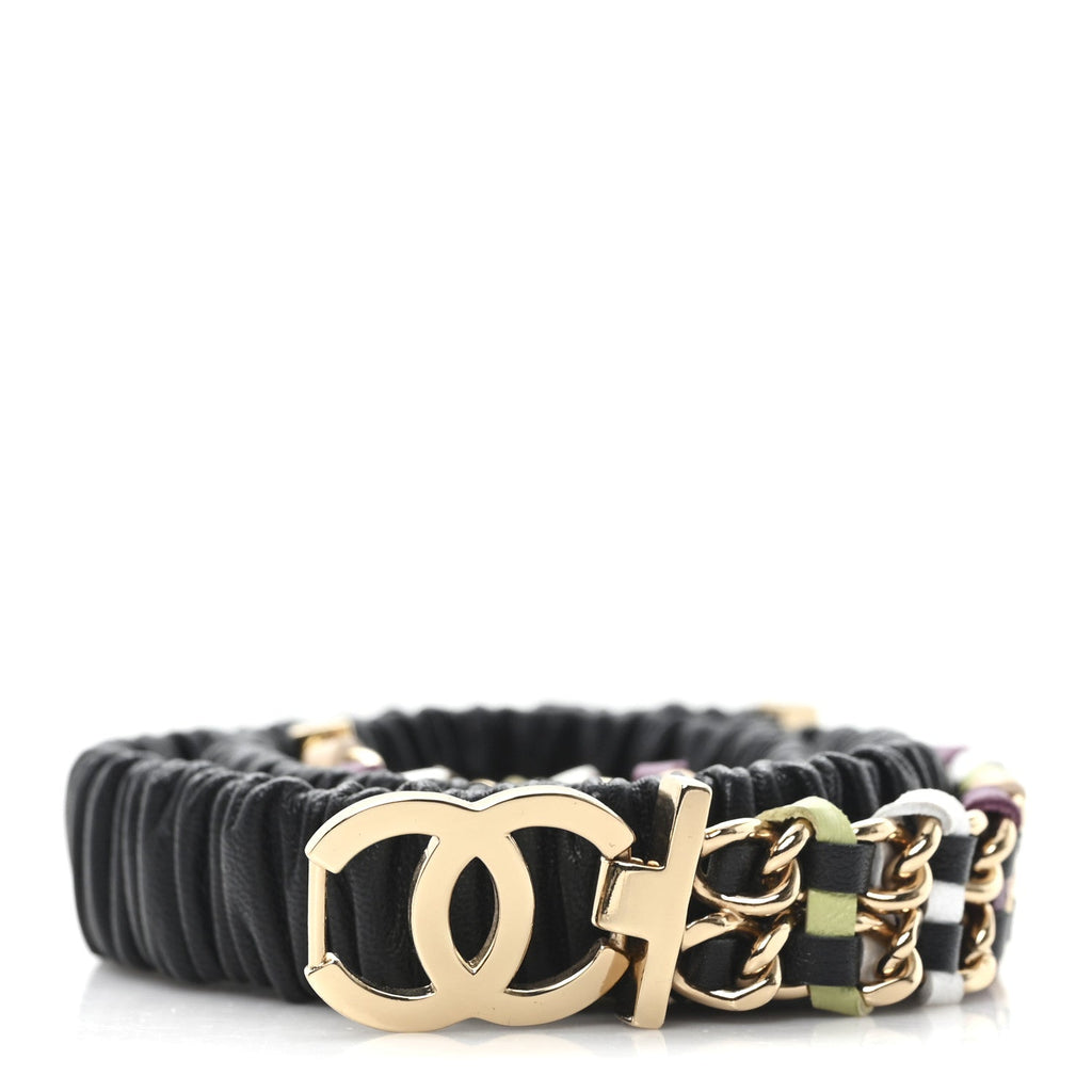 Lambskin Ruched Chain CC Belt 90 36 Black Multicolor