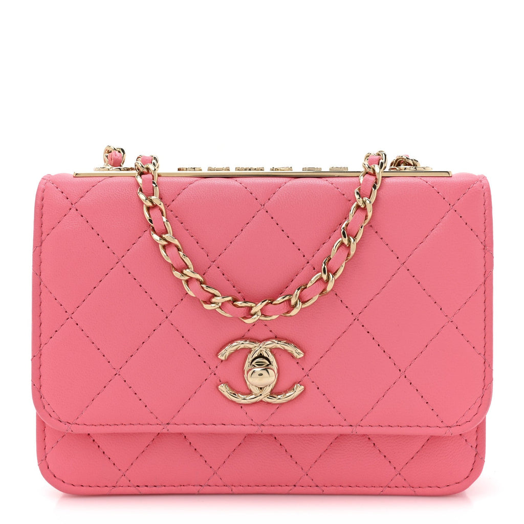 Chanel Lambskin Quilted Mini Trendy CC Wallet On Chain WOC Pink