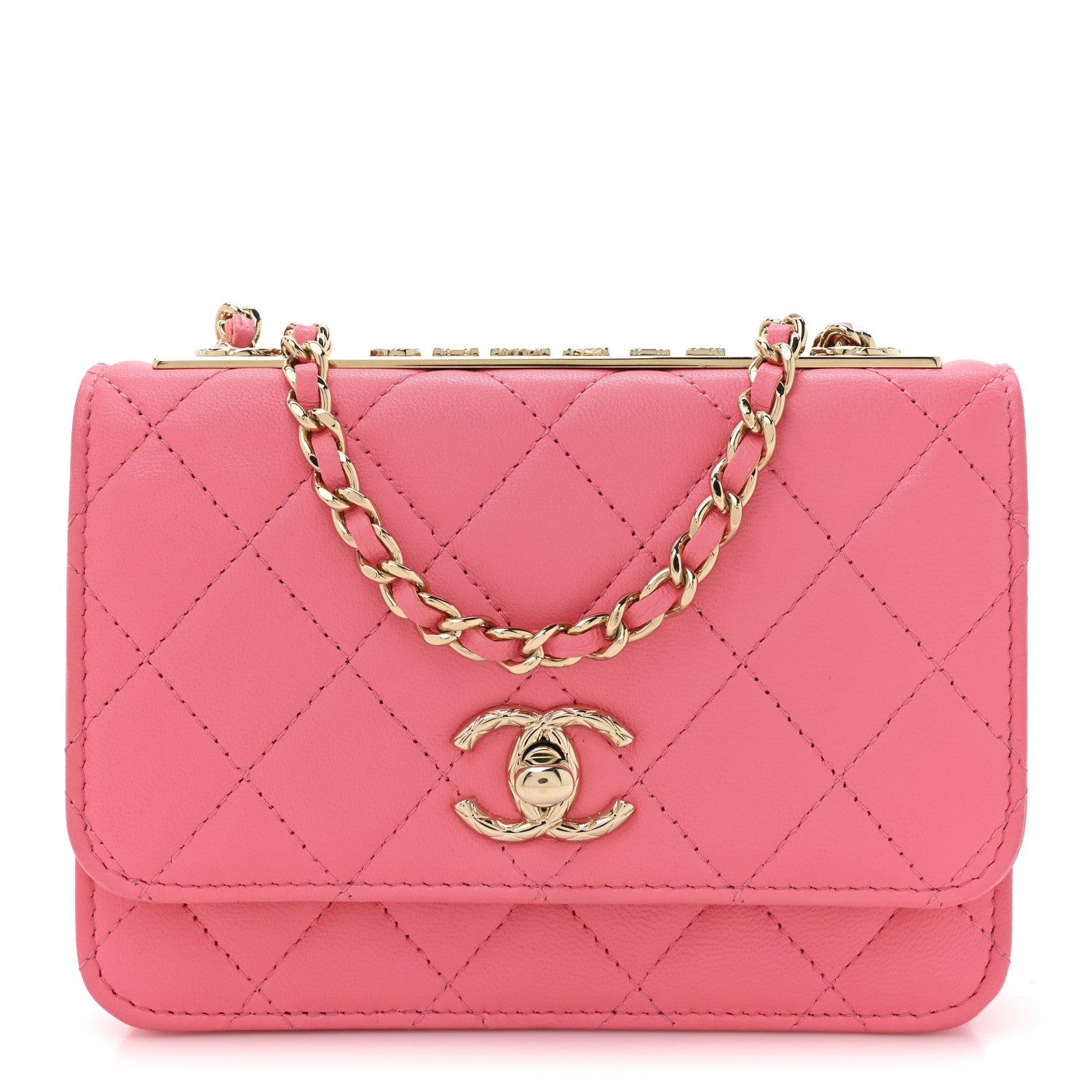 Chanel Lambskin Quilted Mini Trendy CC Wallet On Chain WOC Pink