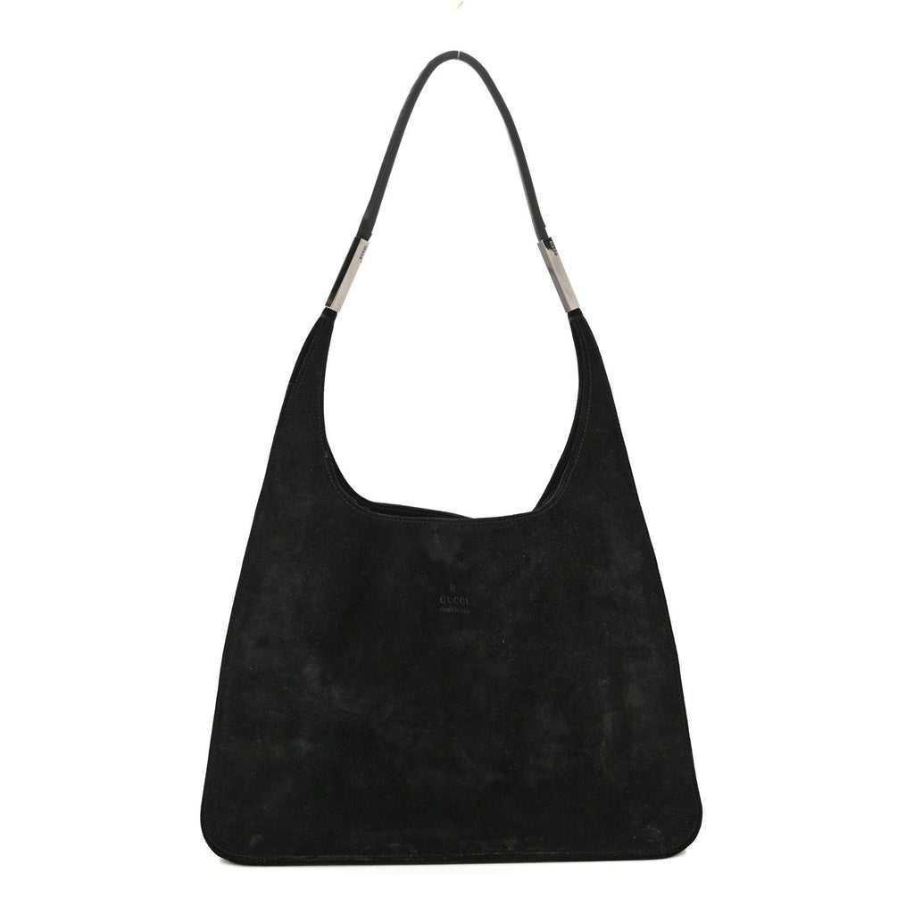 Gucci Suede Logo Shoulder Bag Black