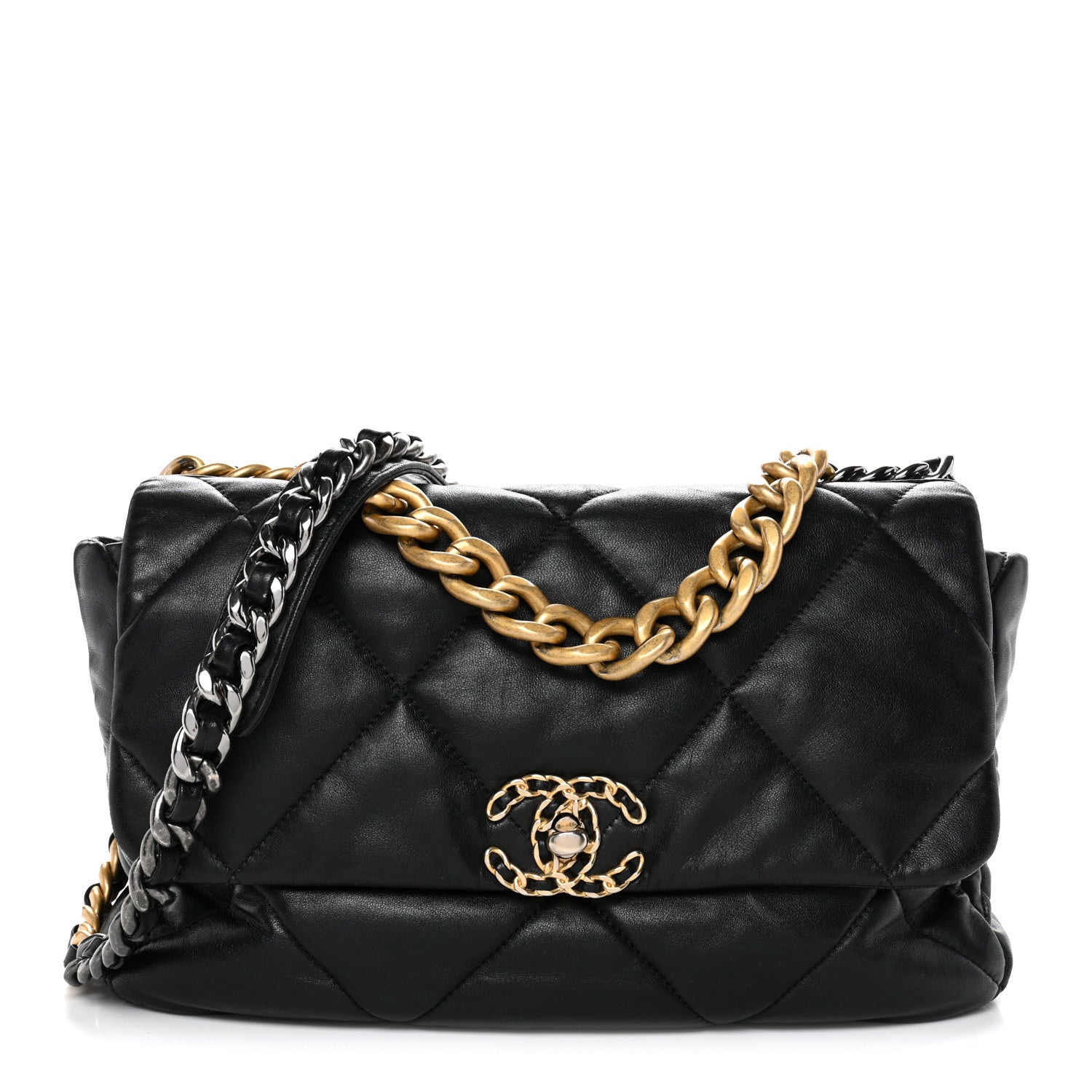 Chanel Goatskin Quilted Large Chanel 19 Flap Black