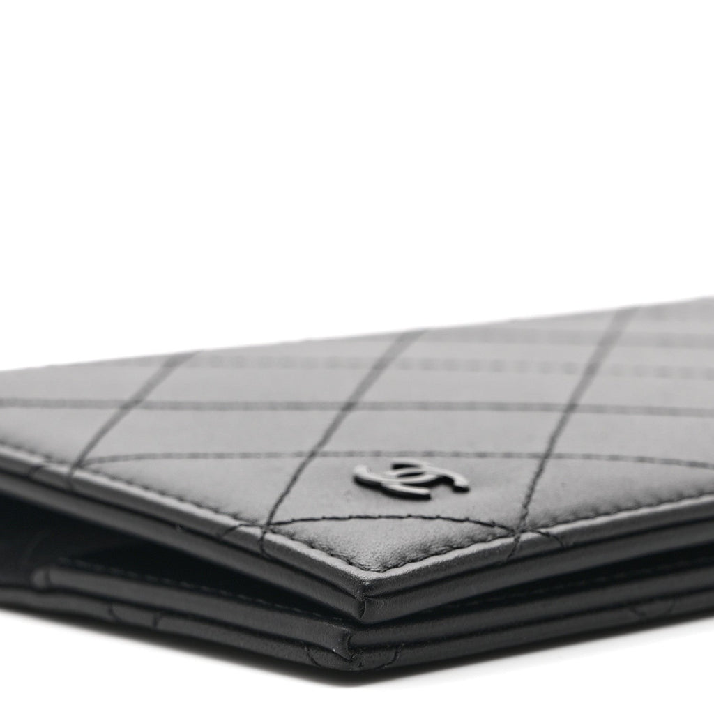 Grained Calfskin Quilted Passport Holder Wallet So Black