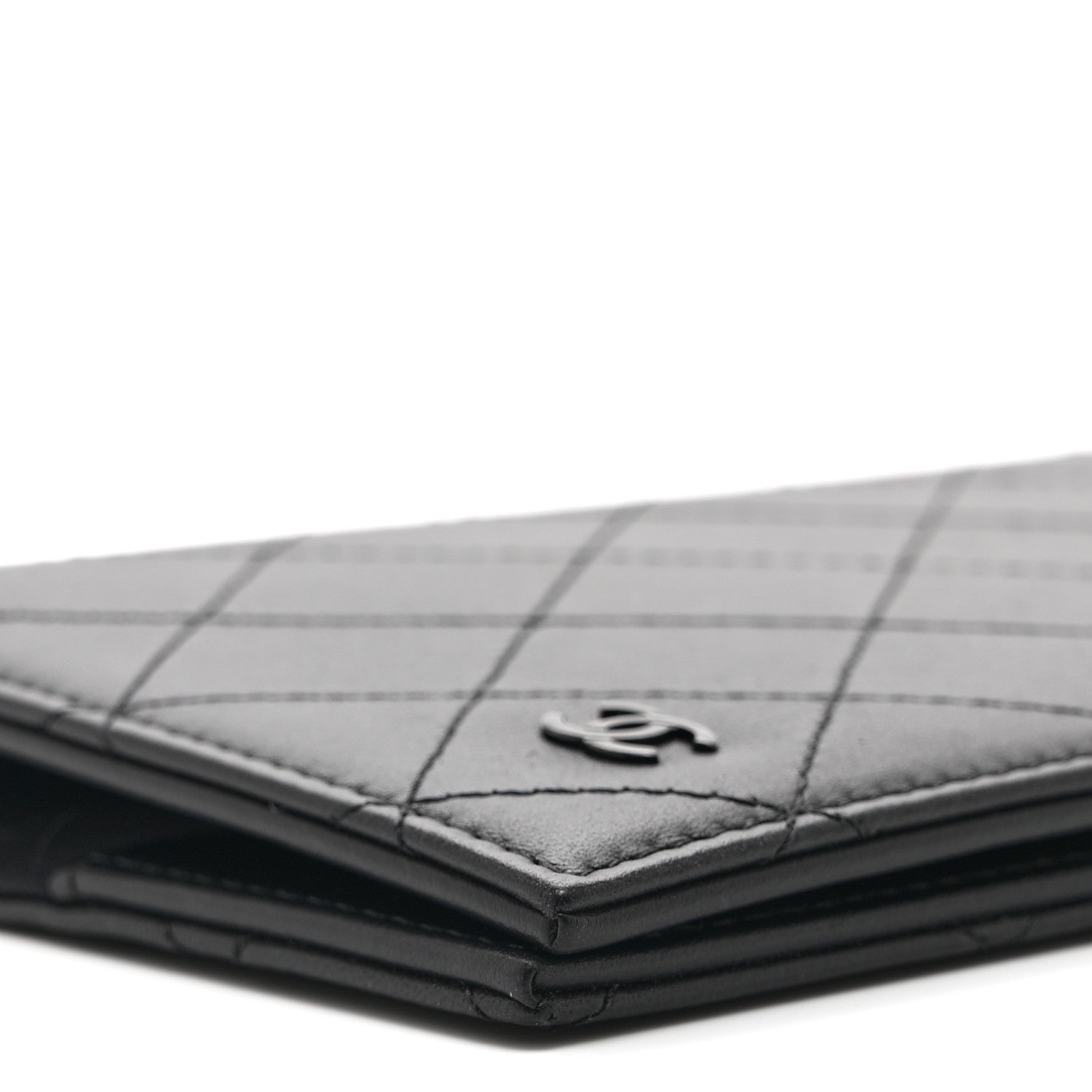 Grained Calfskin Quilted Passport Holder Wallet So Black