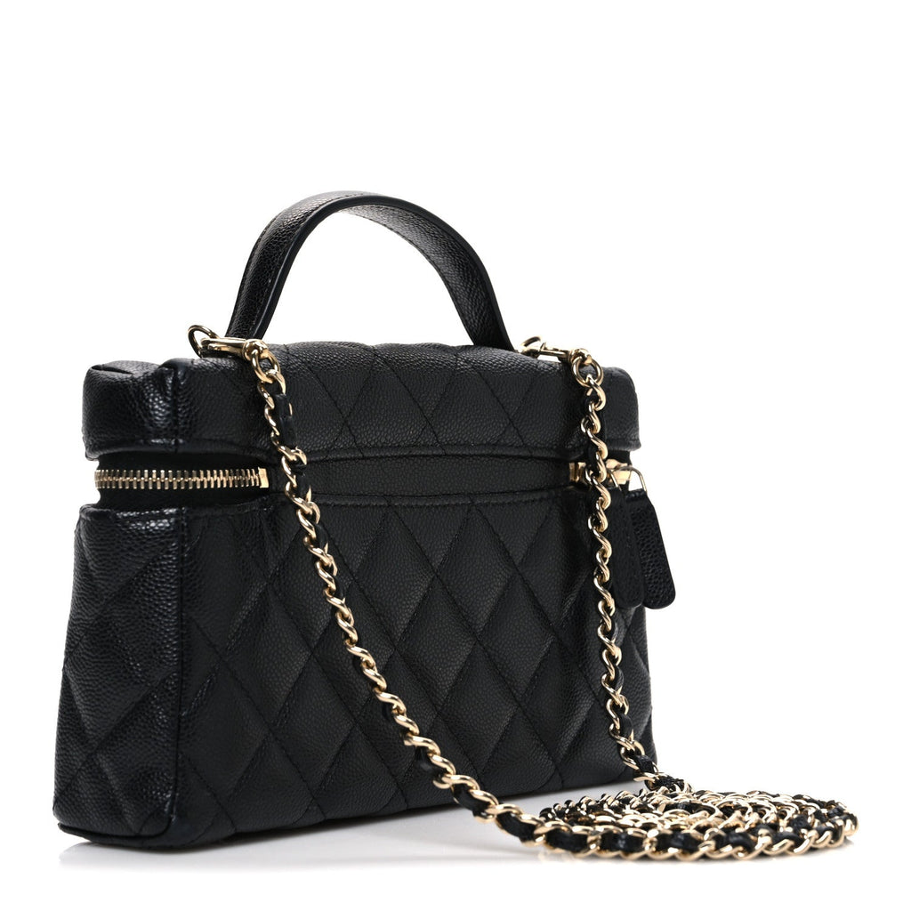 Chanel Caviar Quilted Top Handle Slim Vanity With Chain Black