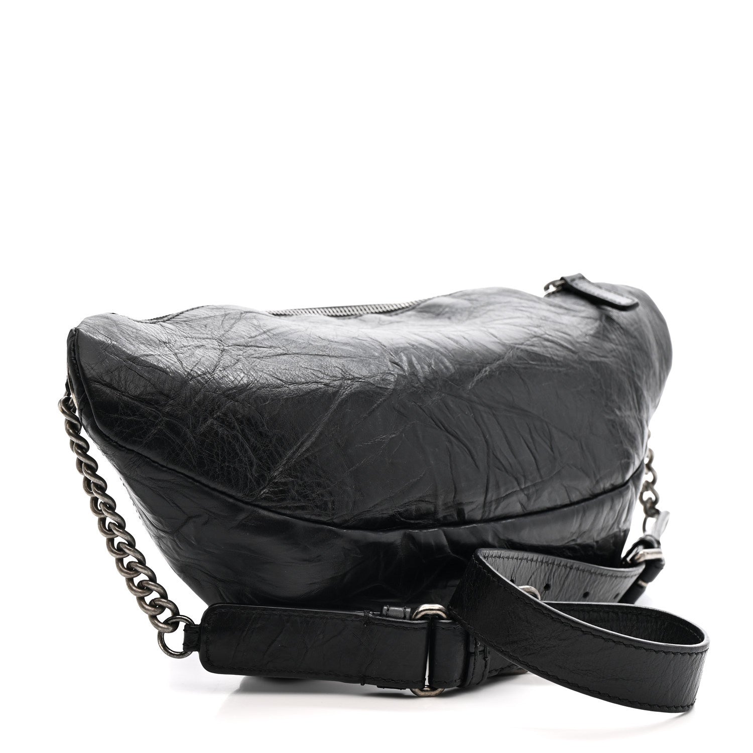 Crumpled Calfskin Quilted Casual Rock Waist Bag Fanny Pack Black