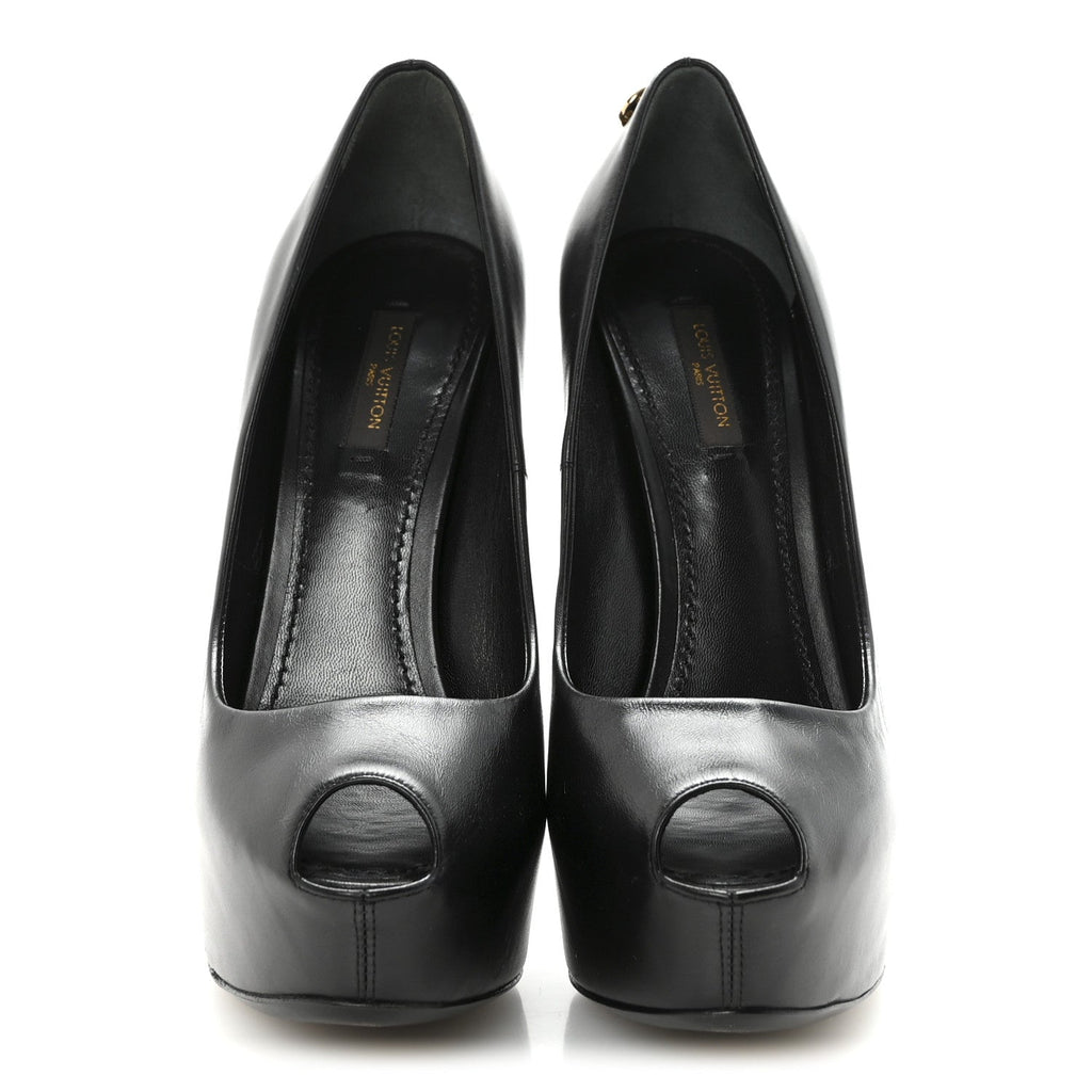 Louis Vuitton Smooth Calfskin Oh Really Peep Toe Pumps 37.5 Black