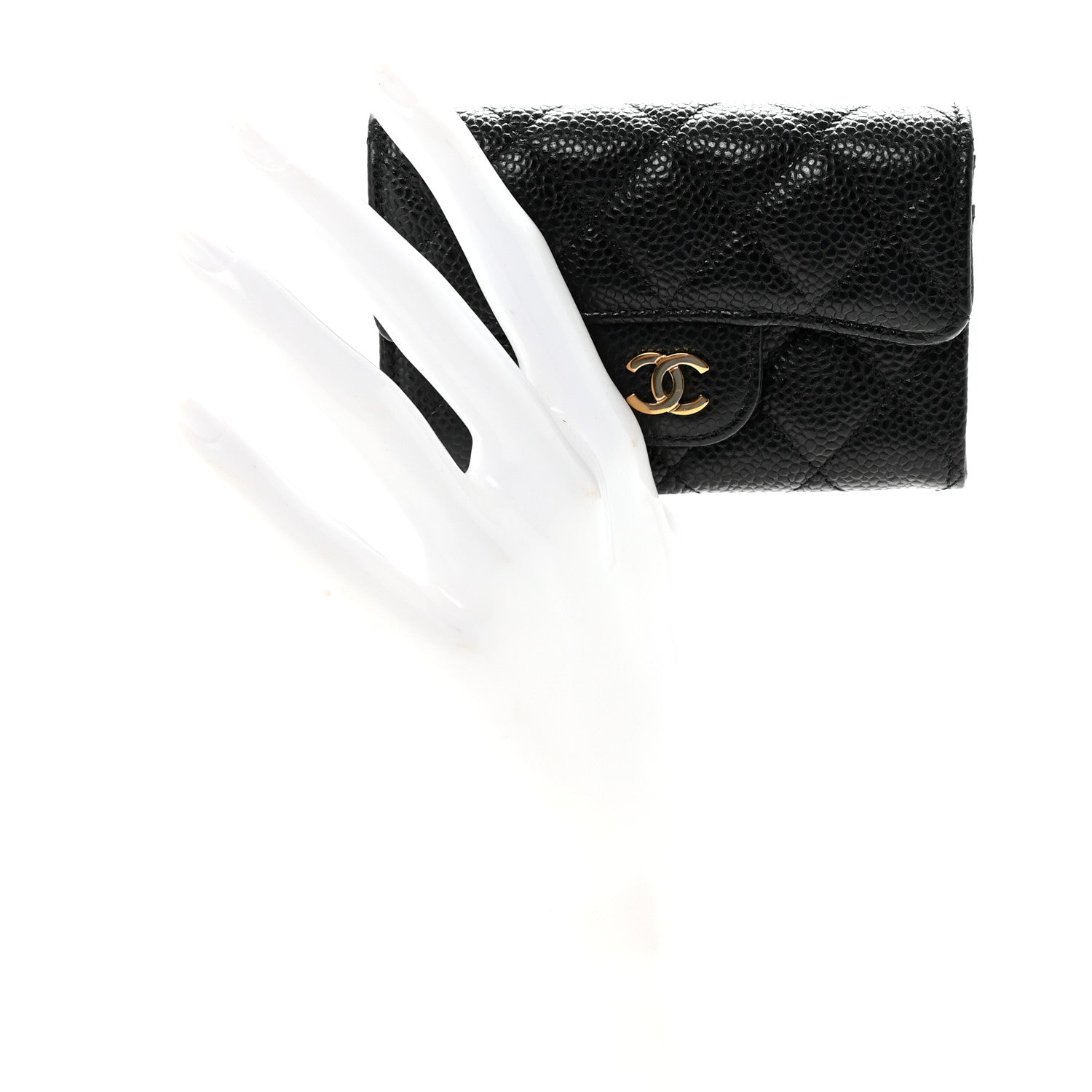 Caviar Quilted Flap Card Holder Wallet Black