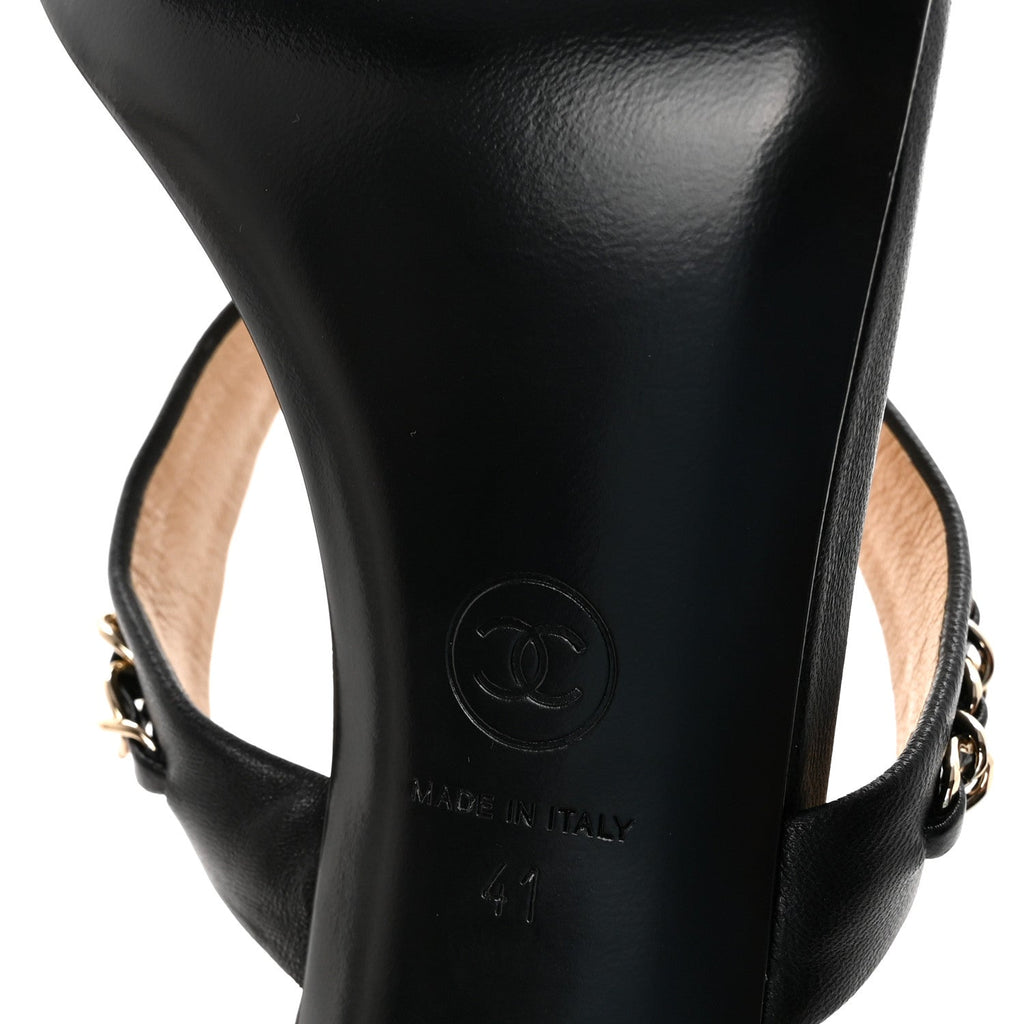 Lambskin Chain Strap Sandals 41 Black