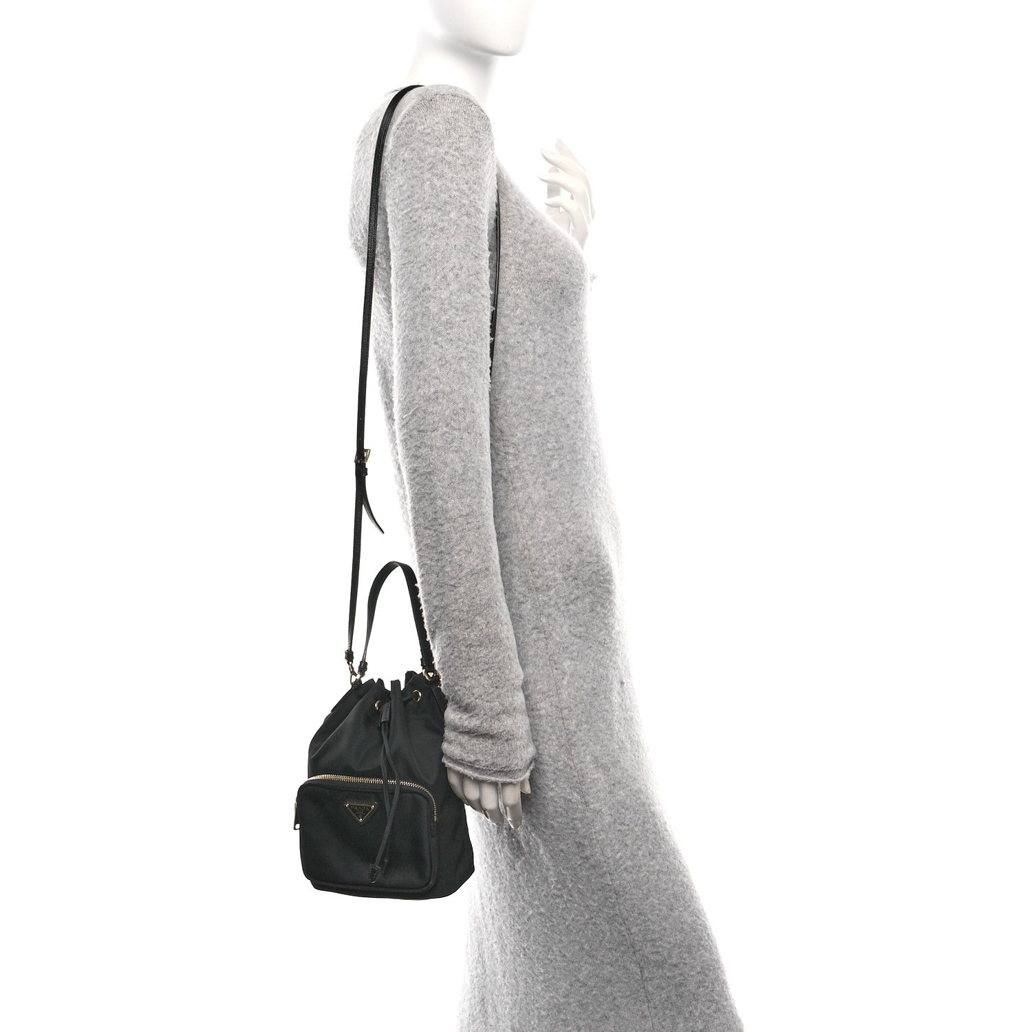 Prada Saffiano Tessuto Nylon Mini Bucket Crossbody Bag Black