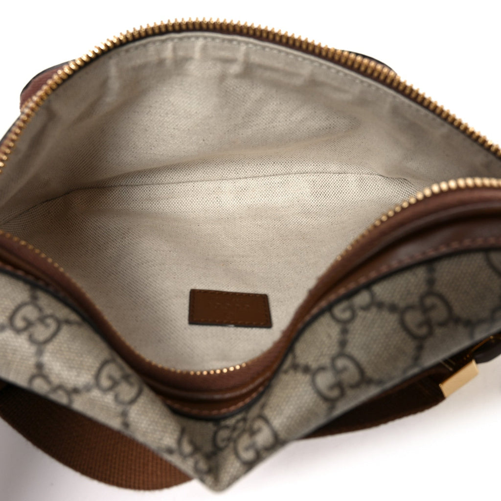Gucci GG Supreme Monogram Textured Calfskin Retro Interlocking G Belt Bag Beige Ebony Brown Sugar