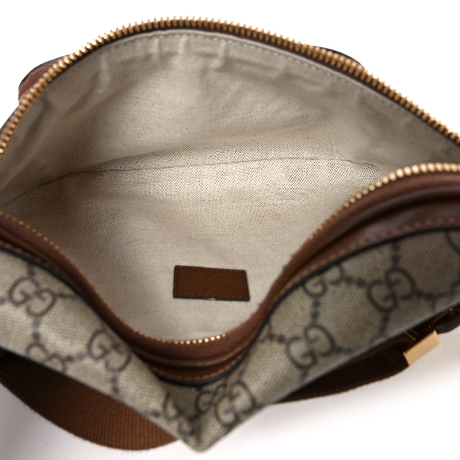 Gucci GG Supreme Monogram Textured Calfskin Retro Interlocking G Belt Bag Beige Ebony Brown Sugar