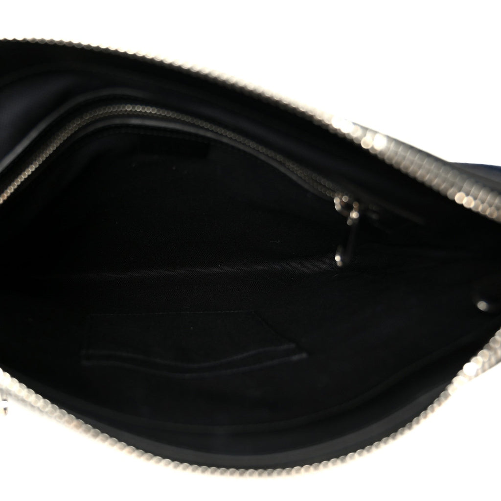 Gucci GG Supreme Monogram Appia Calfskin Web Flat Messenger Bag Black Grey