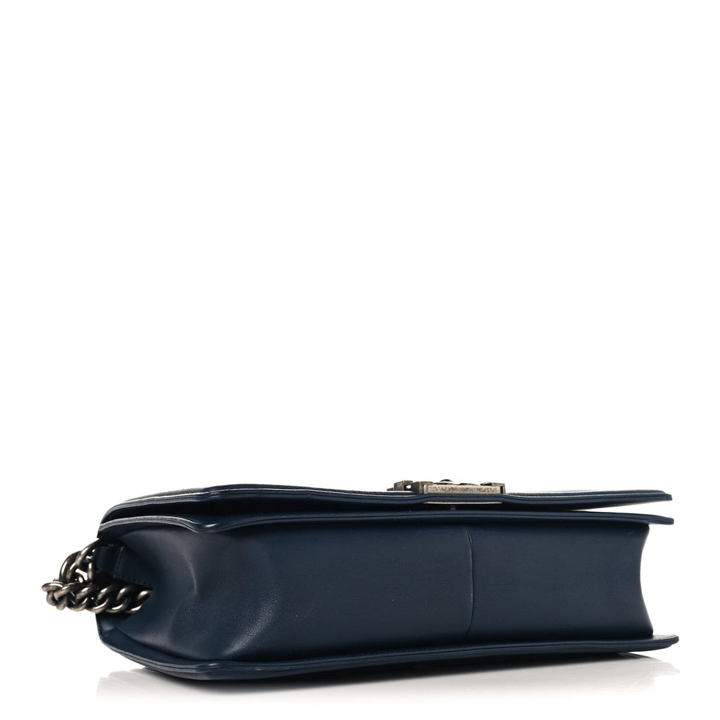 Chanel Calfskin Quilted Double Stitch New Medium Boy Flap Navy Blue