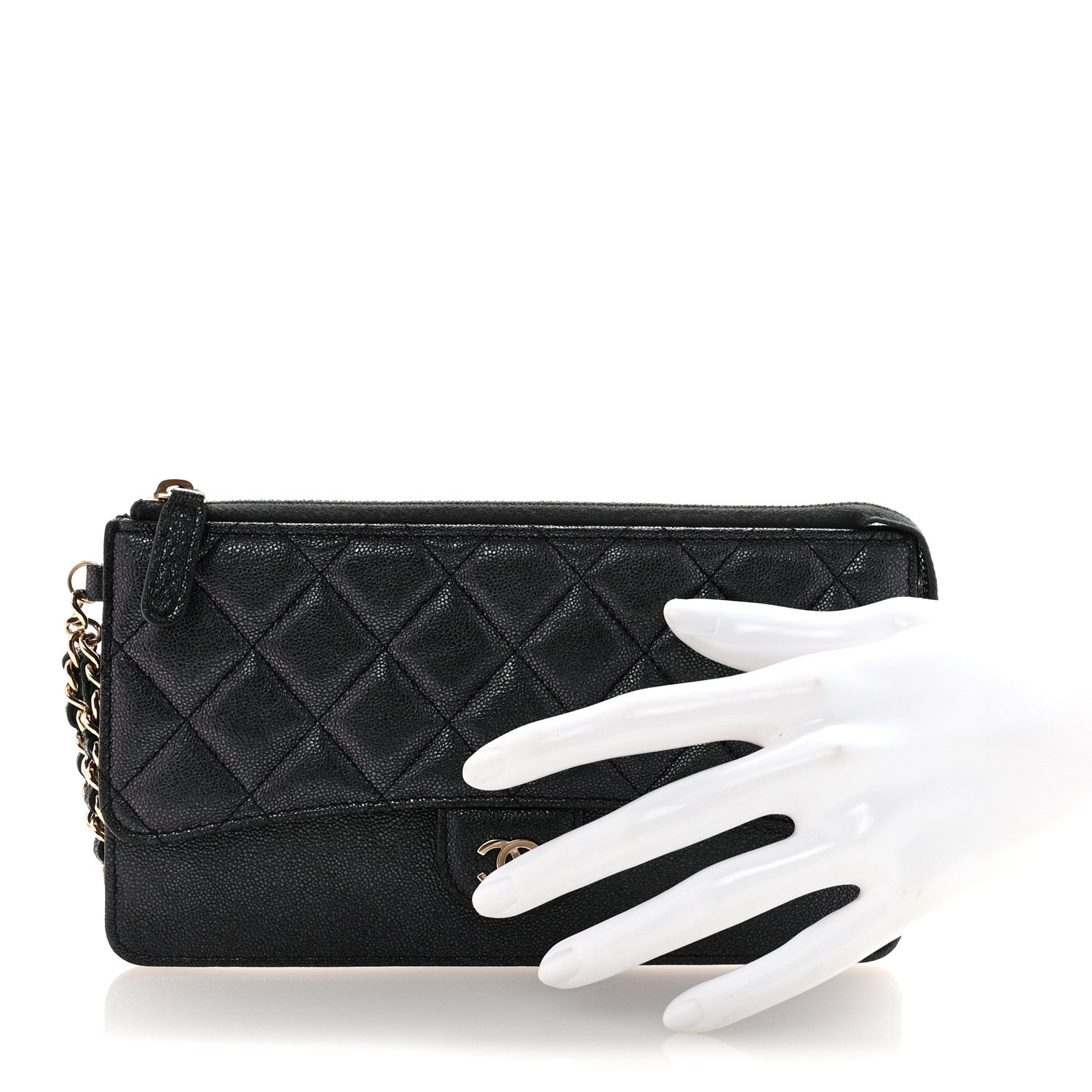 Chanel Iridescent Caviar Quilted Classic Pouch With Handle Black