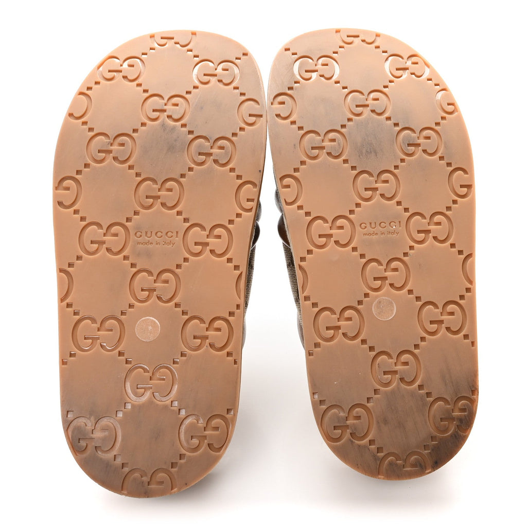 Gucci Monogram GG Calfskin Angelina Platform 55mm Slide Sandals 35 Camel Ebony
