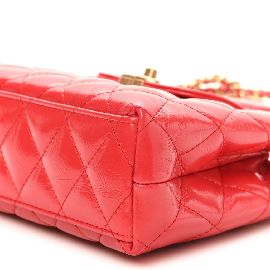 Chanel Shiny Aged Calfskin Quilted Nano Kelly Shopper Dark Red