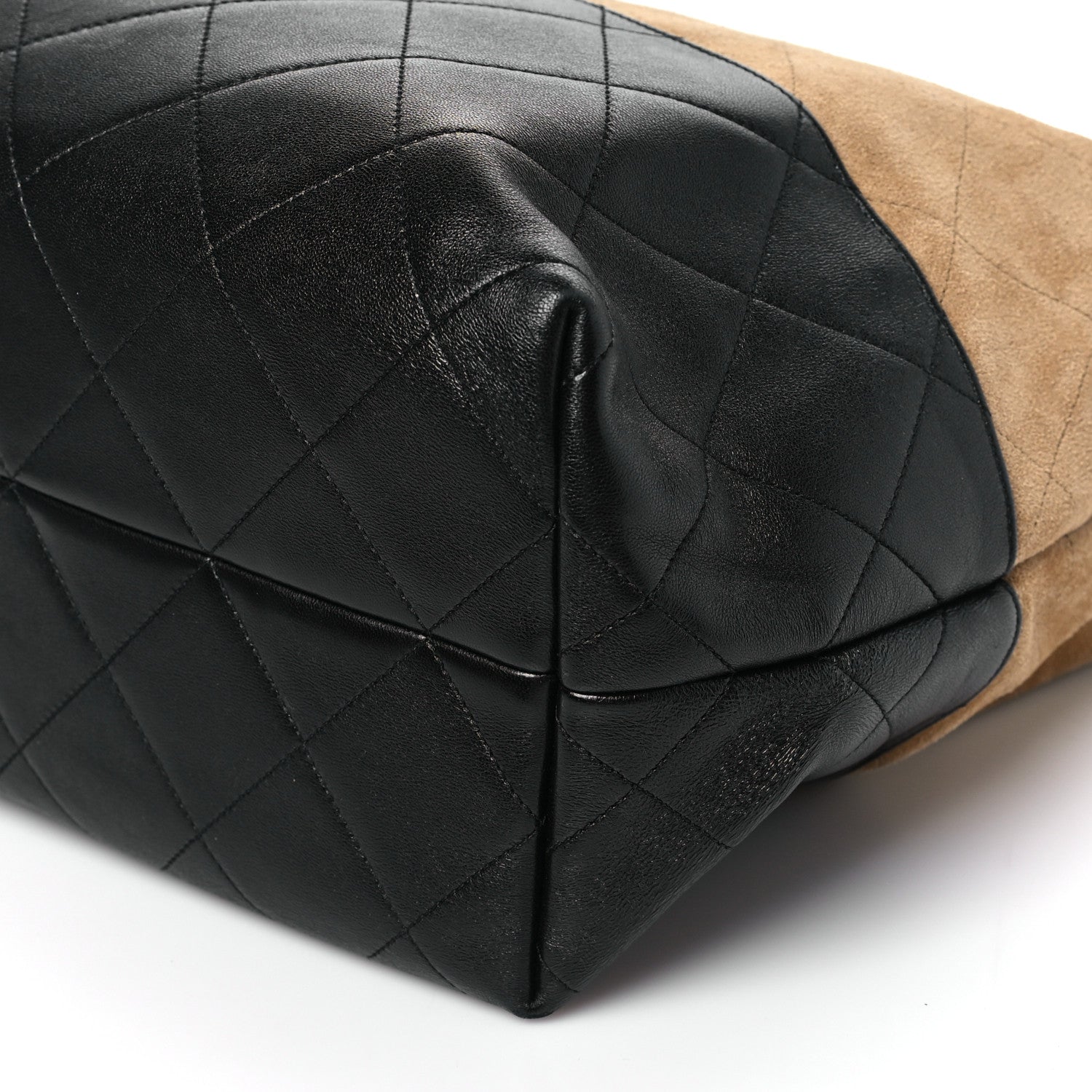 Chanel Suede Shiny Lambskin Quilted Large Shopping Bag Beige Black