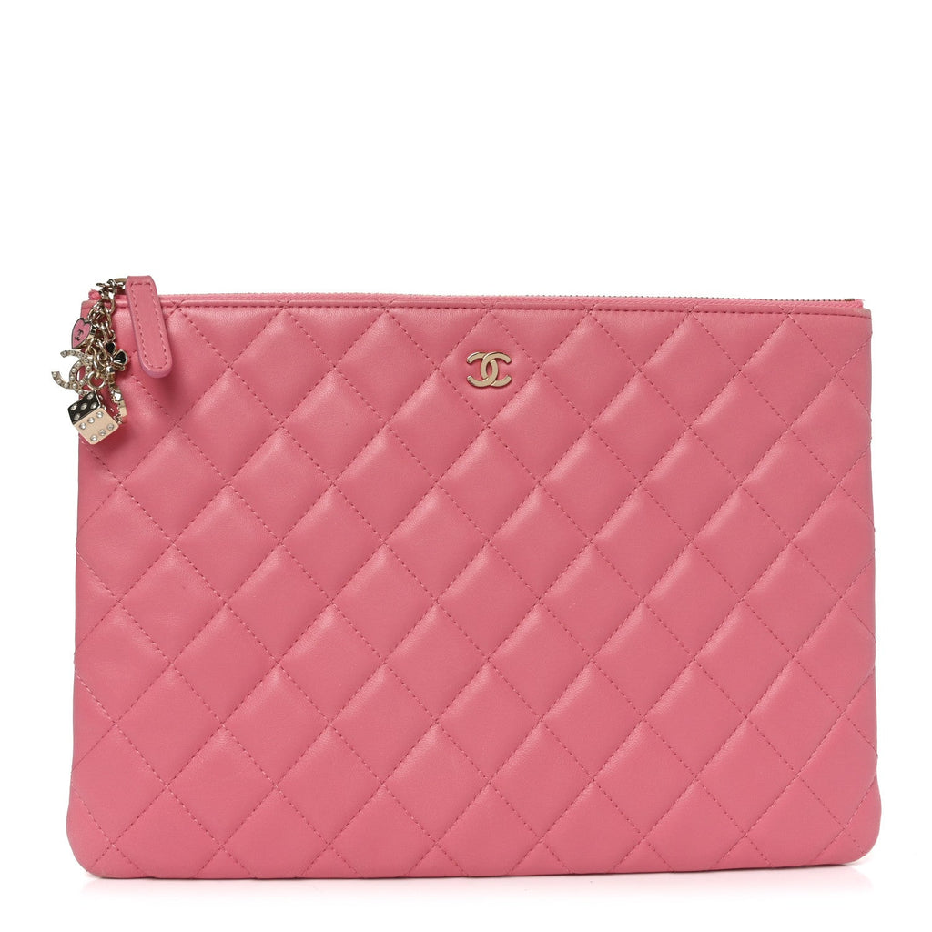 Lambskin Quilted Medium Casino Beauty CC Cosmetic Case Fuchsia