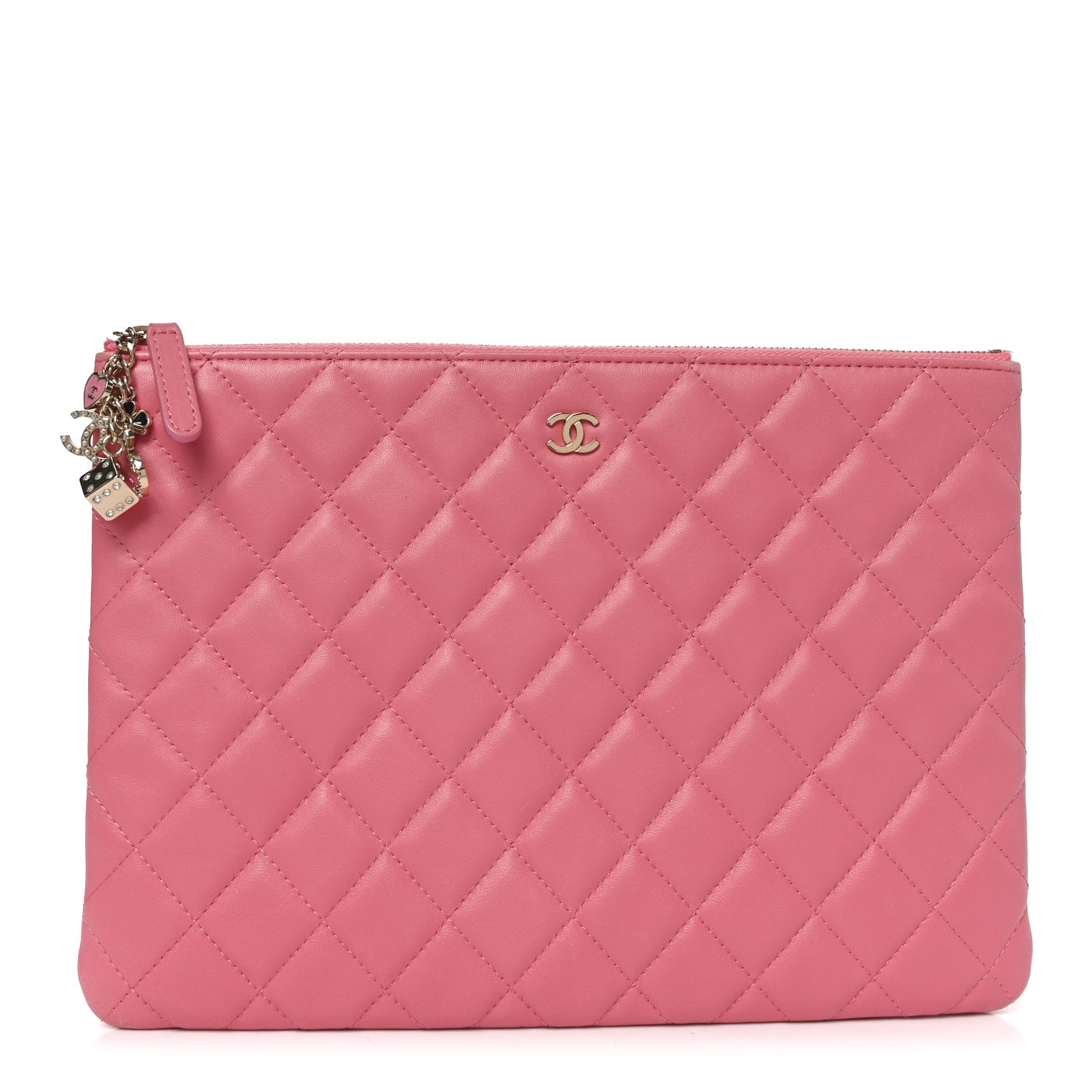 Lambskin Quilted Medium Casino Beauty CC Cosmetic Case Fuchsia