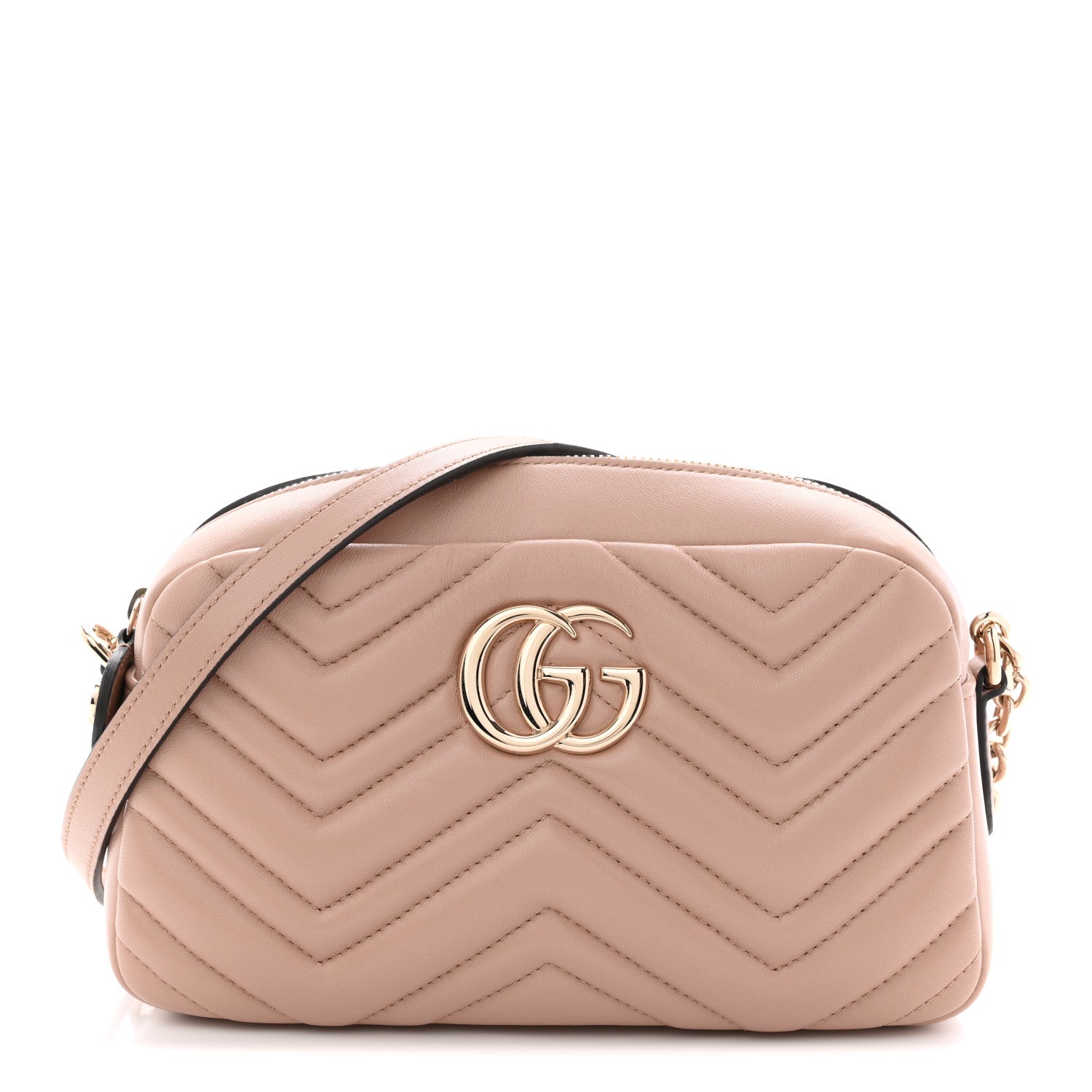 Gucci Calfskin Matelasse Small GG Marmont Camera Bag Pink Beige