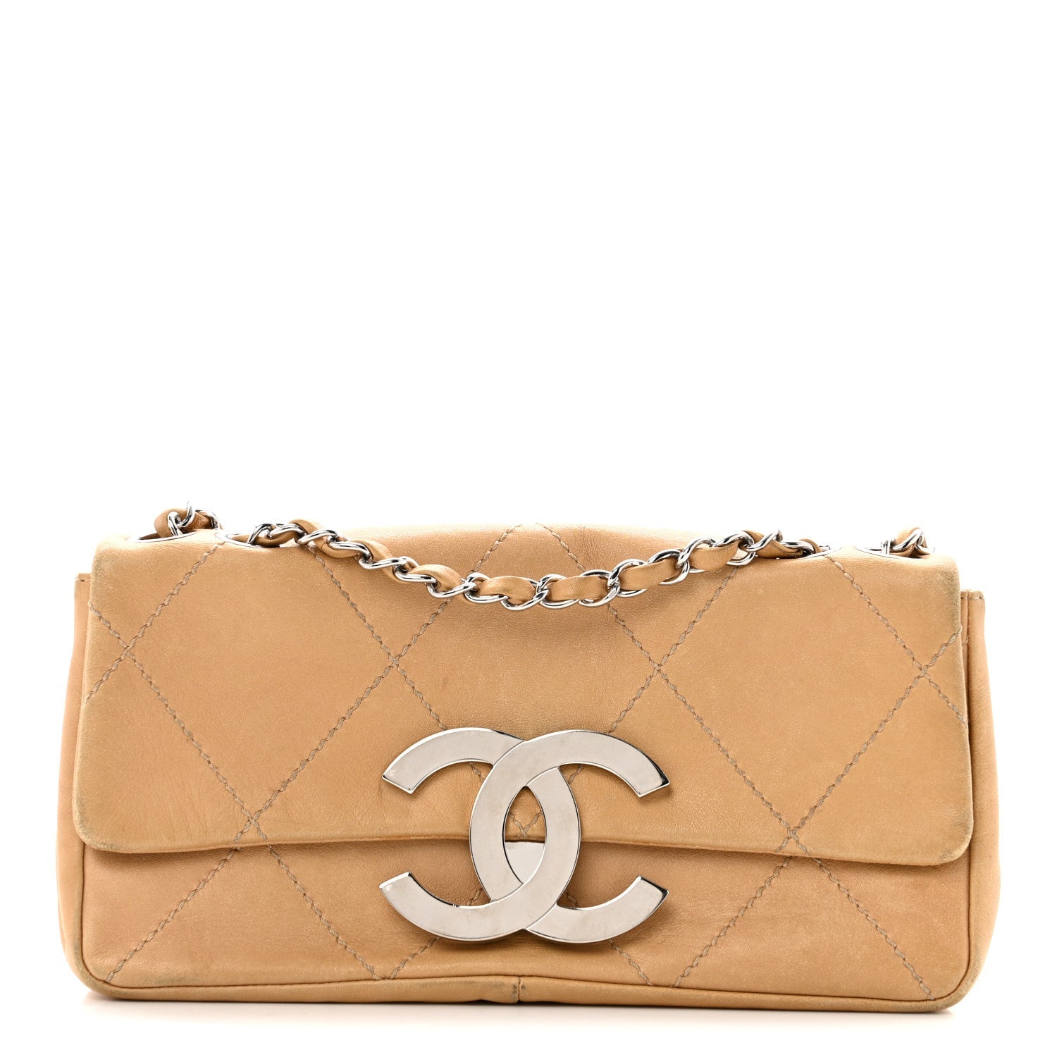 Chanel Lambskin Diamond Stitched CC CC East West Flap Beige