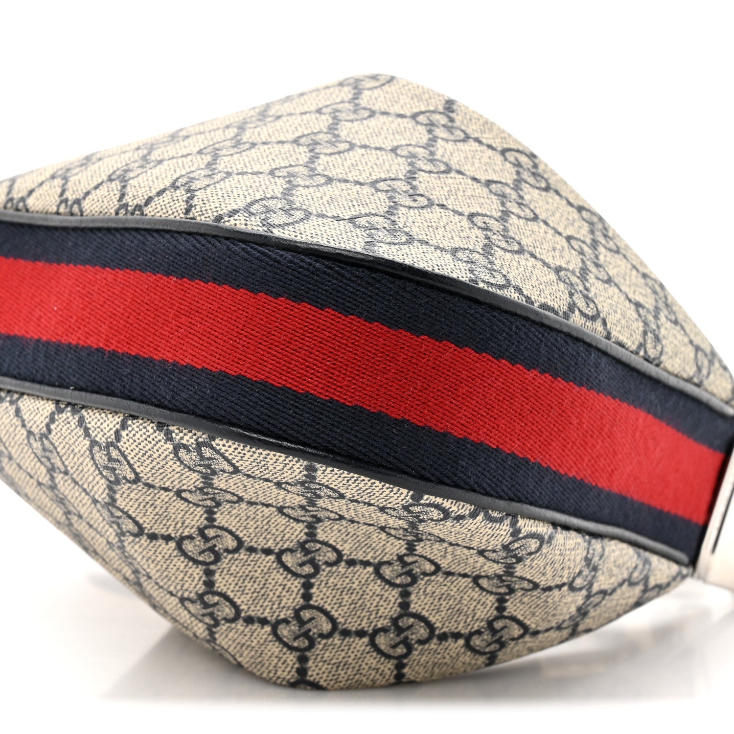 Gucci GG Supreme Monogram Textured Calfskin Web Small Attache Shoulder Bag Beige Blue