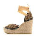 Gucci Monogram Matelasse GG Marmont Ankle Wrap Platform 35/120mm Espadrille Wedges 39.5 Beige Ebony Black Sand Storm