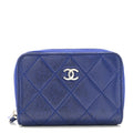 Chanel Lambskin Quilted Zip Around Coin Purse Wallet Blue