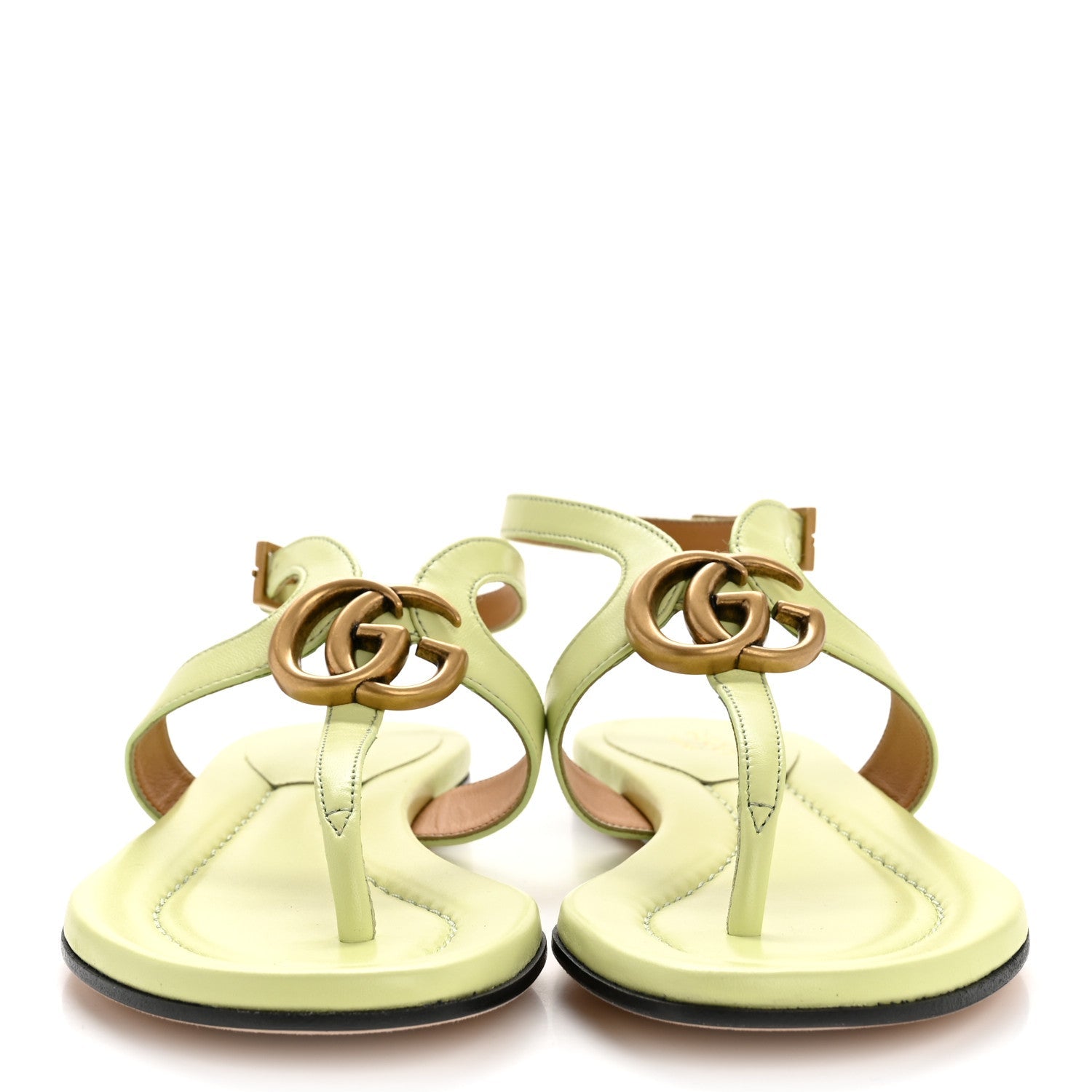 Gucci Calfskin Double G Thong Flat Sandals 35 Pistachio Green