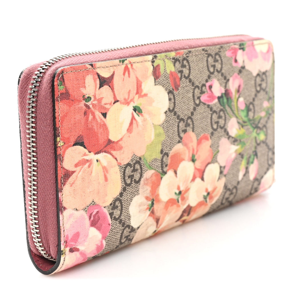 Gucci GG Supreme Monogram Blooms Zip Around Wallet Beige Multicolor Dry Rose