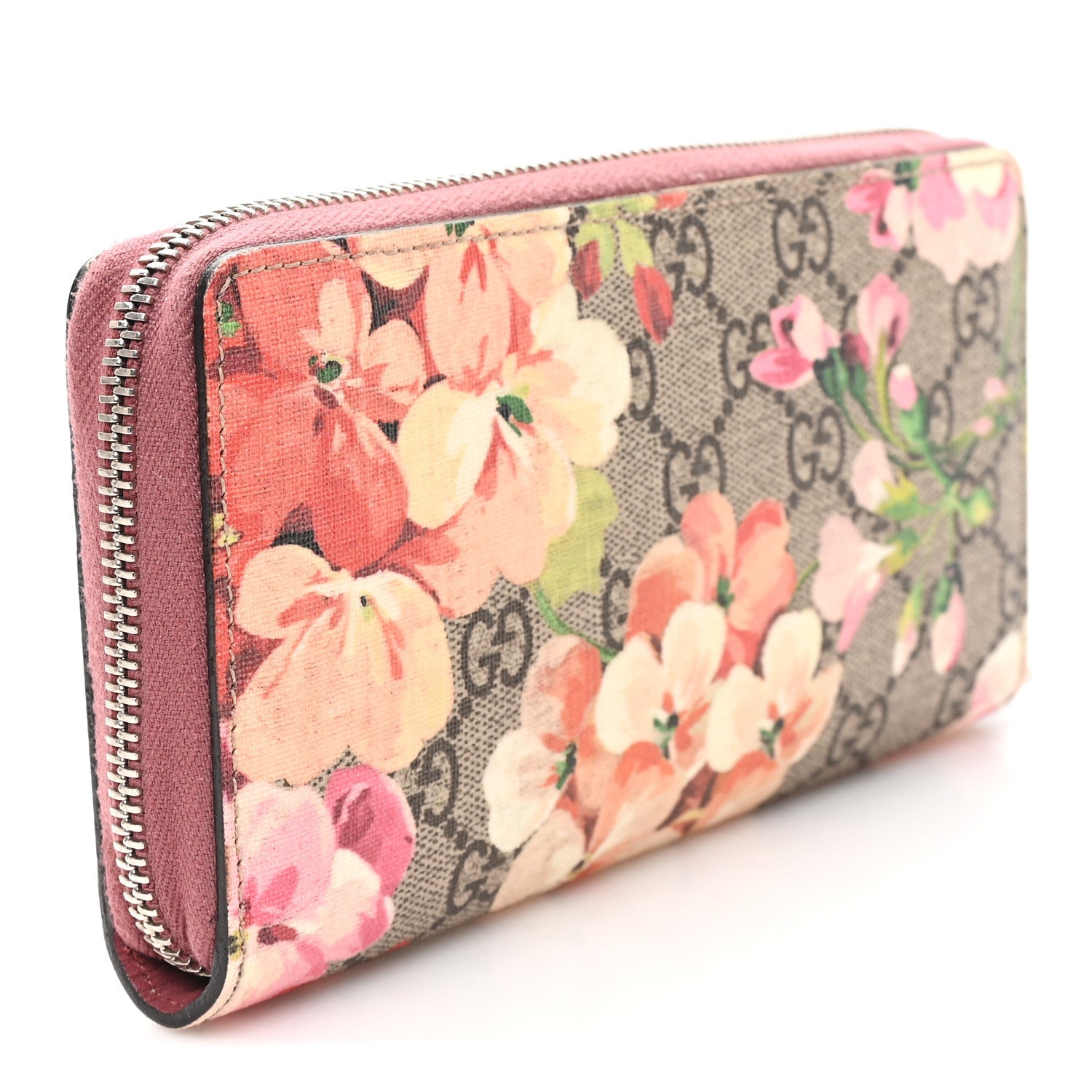 Gucci GG Supreme Monogram Blooms Zip Around Wallet Beige Multicolor Dry Rose