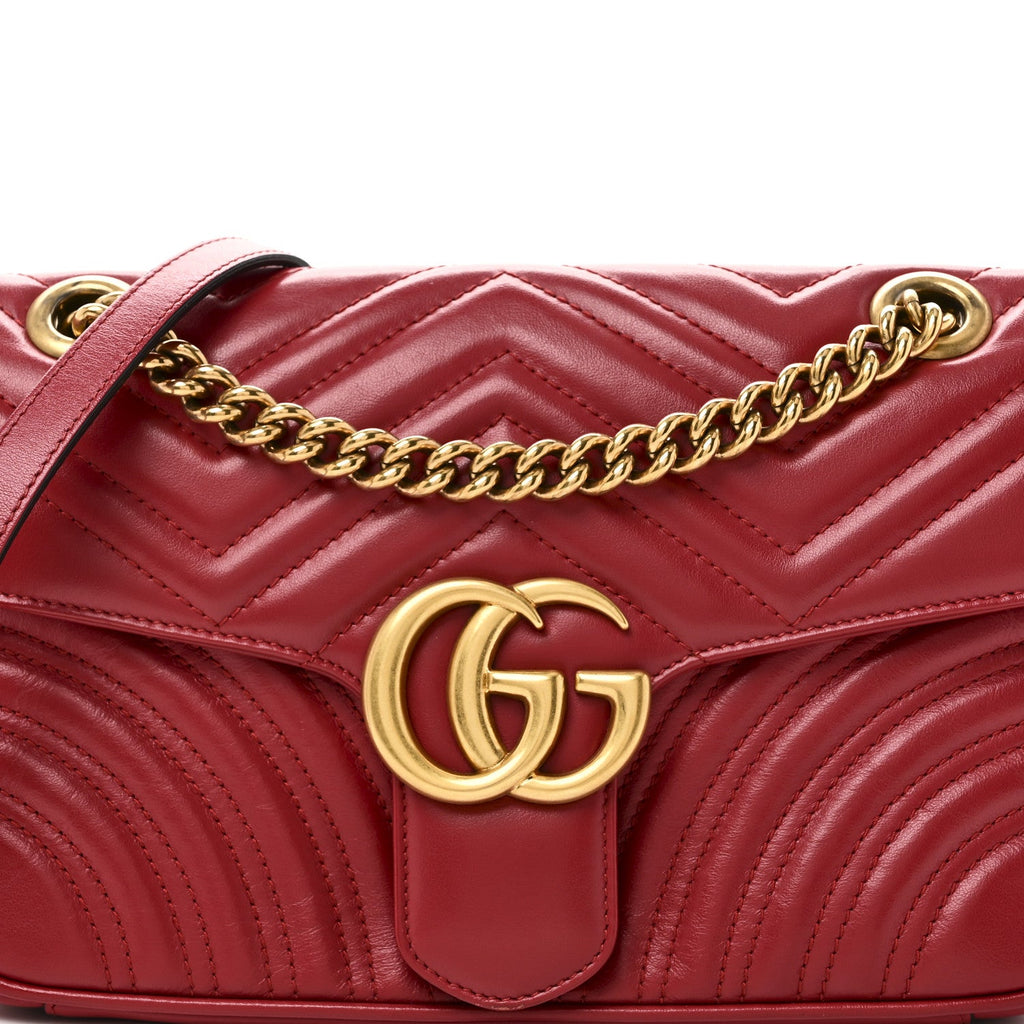 Gucci Calfskin Matelasse Small GG Marmont Shoulder Bag Hibiscus Red