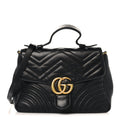 Gucci Calfskin Matelasse Small GG Marmont Top Handle Shoulder Bag Black
