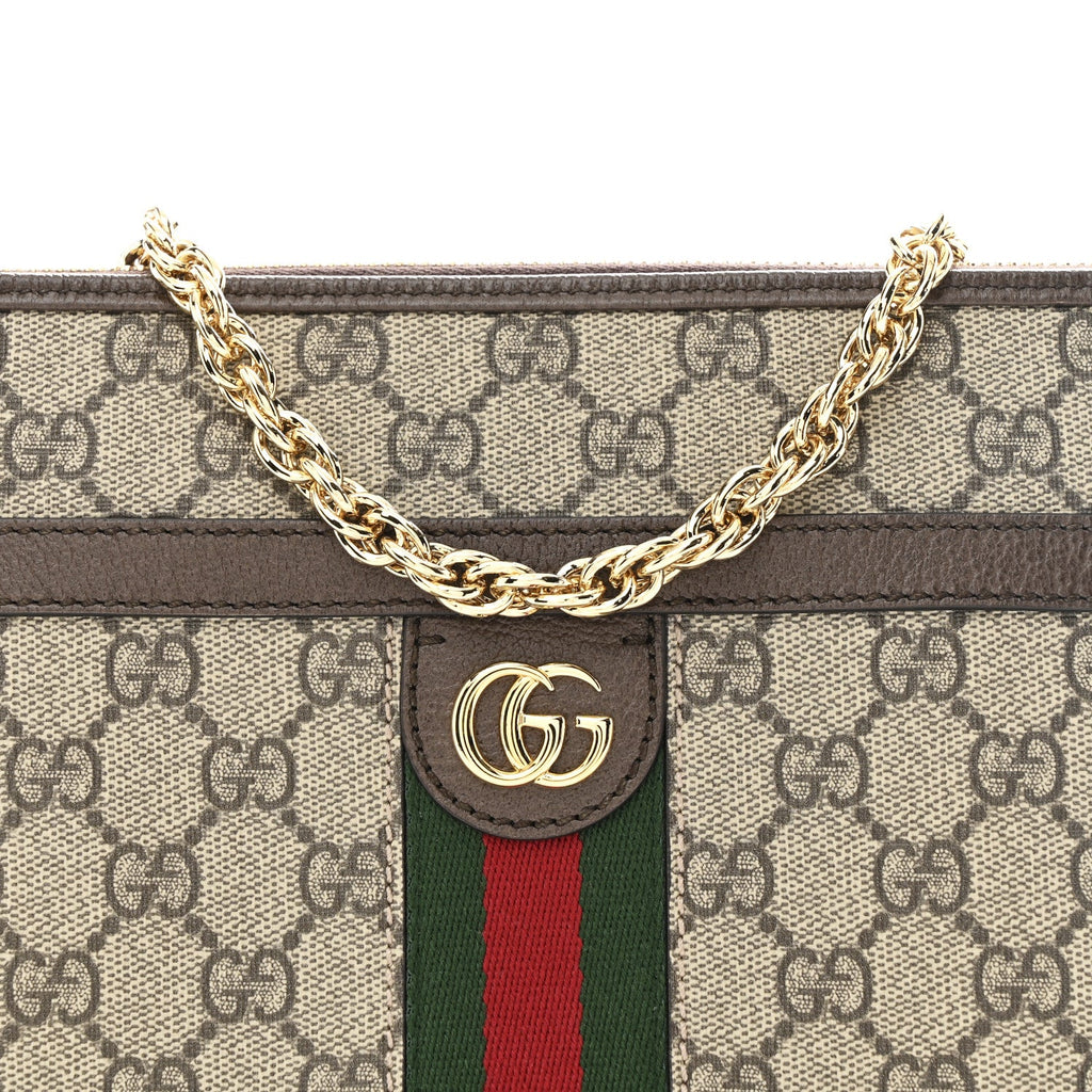 Gucci GG Supreme Monogram Web Ophidia Chain Shoulder Bag Brown