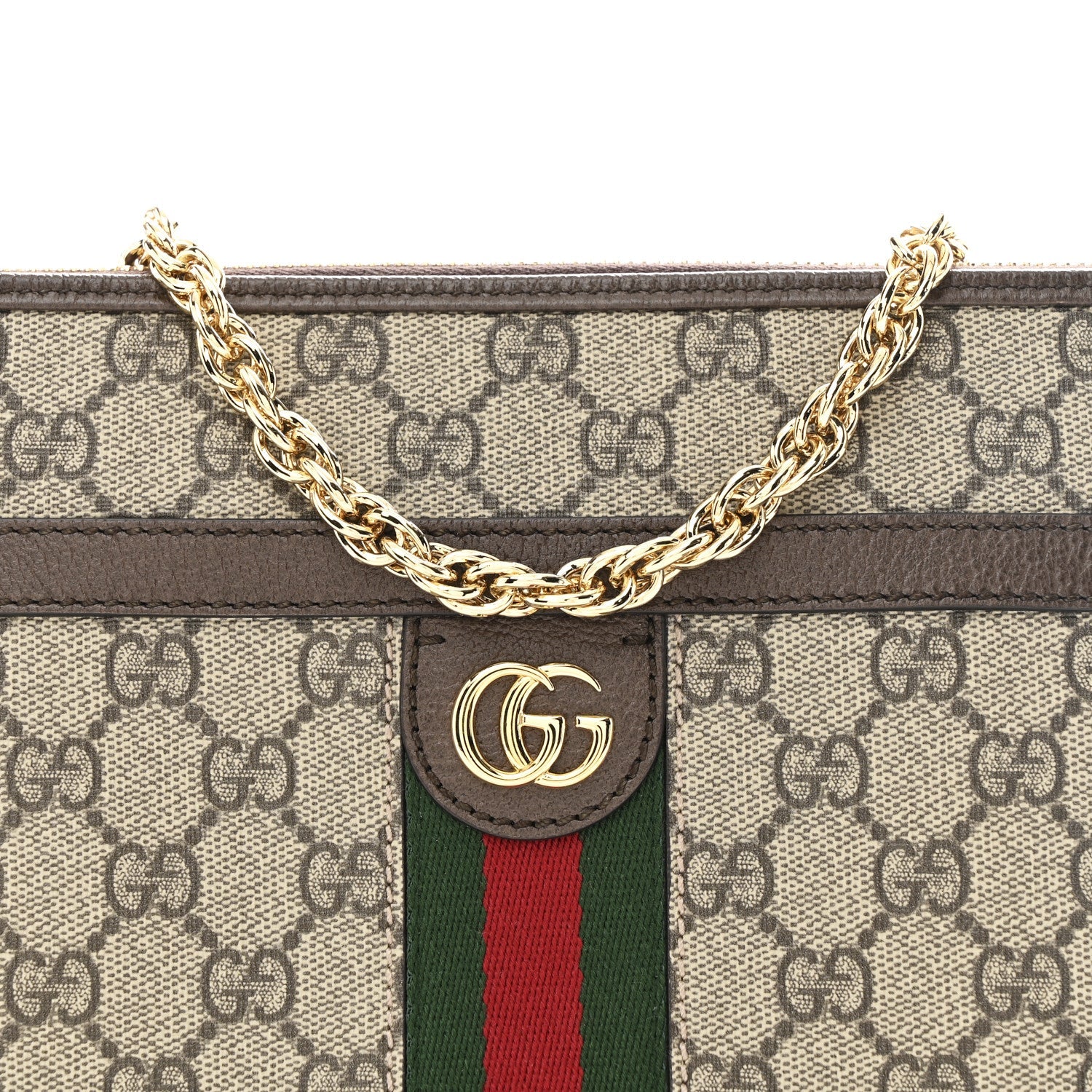 Gucci GG Supreme Monogram Web Ophidia Chain Shoulder Bag Brown