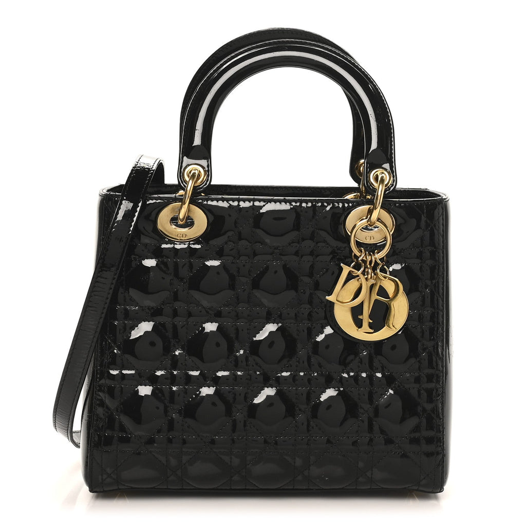 Christian Dior Patent Cannage Medium Lady Dior Black