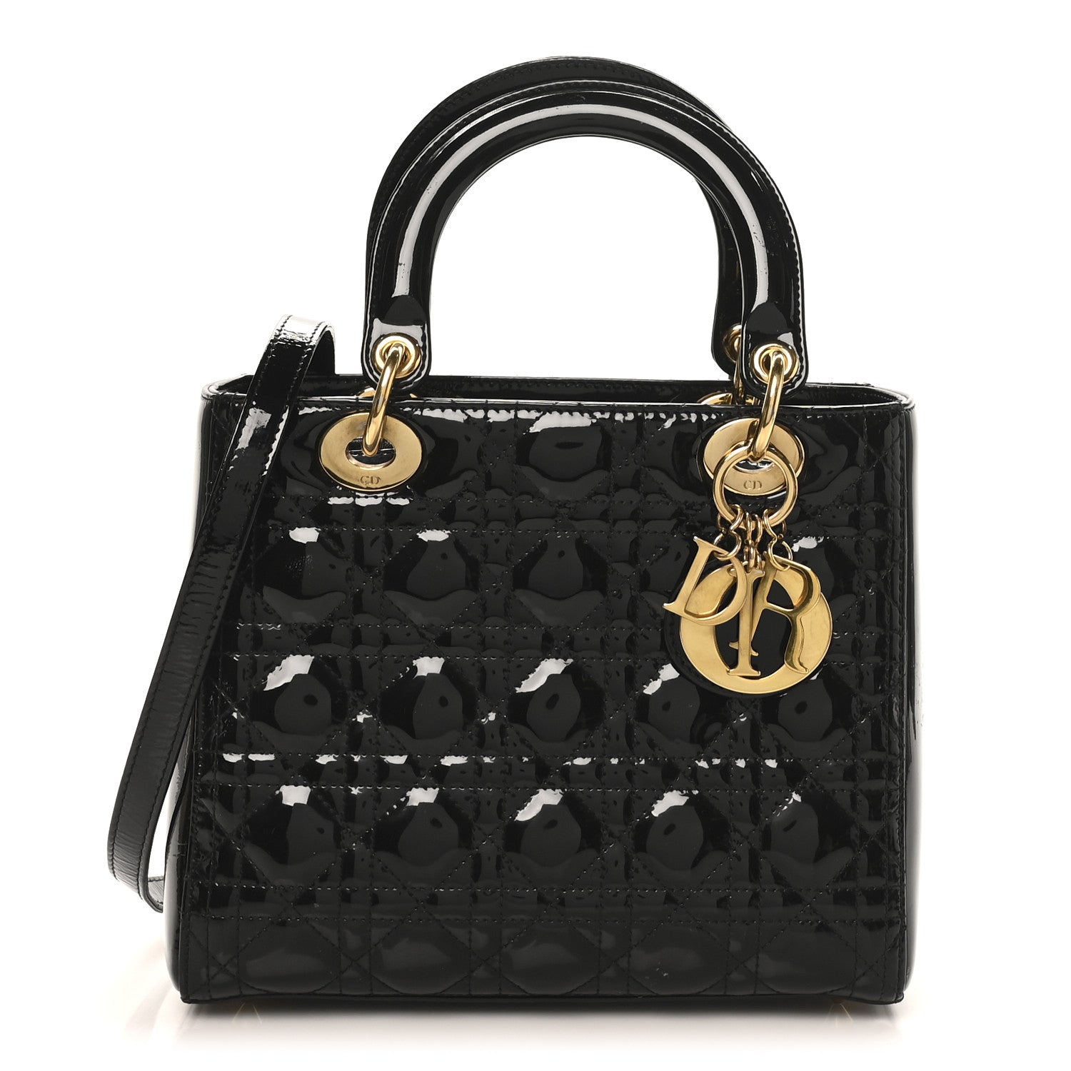 Christian Dior Patent Cannage Medium Lady Dior Black
