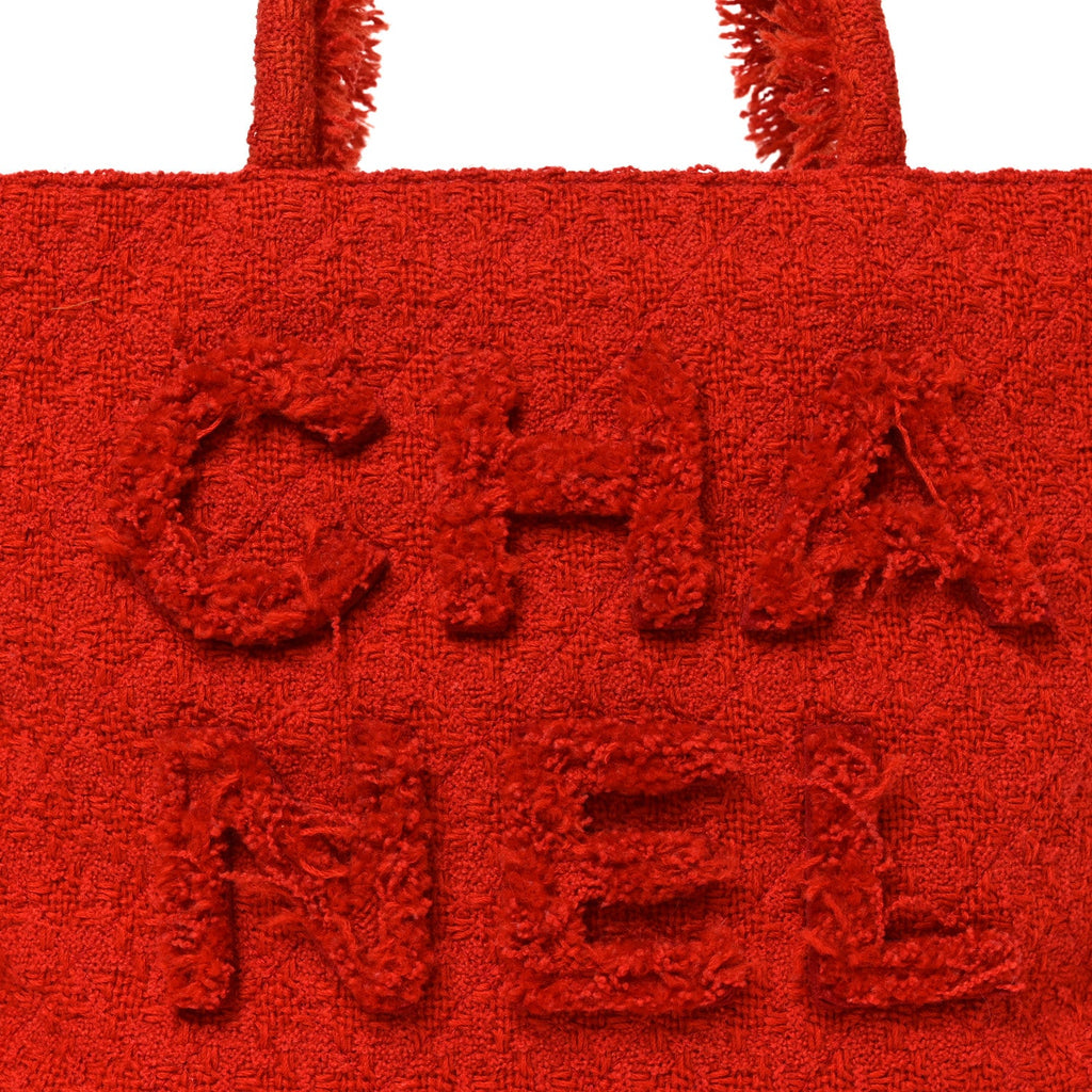Chanel Wool Tweed Large Zipped Shopping Tote Dark Orange