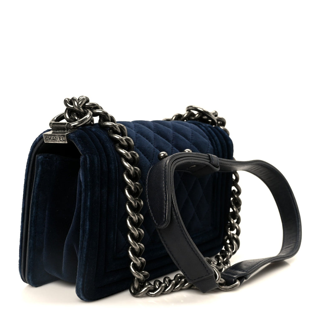 Chanel Velvet Quilted Small Boy Flap Blue