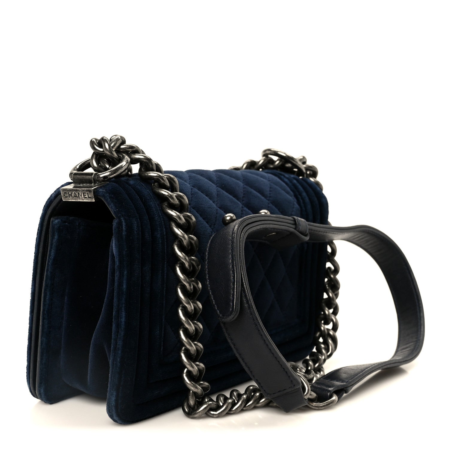 Chanel Velvet Quilted Small Boy Flap Blue