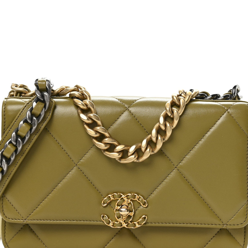 Chanel Lambskin Quilted Chanel 19 Wallet On Chain WOC Green