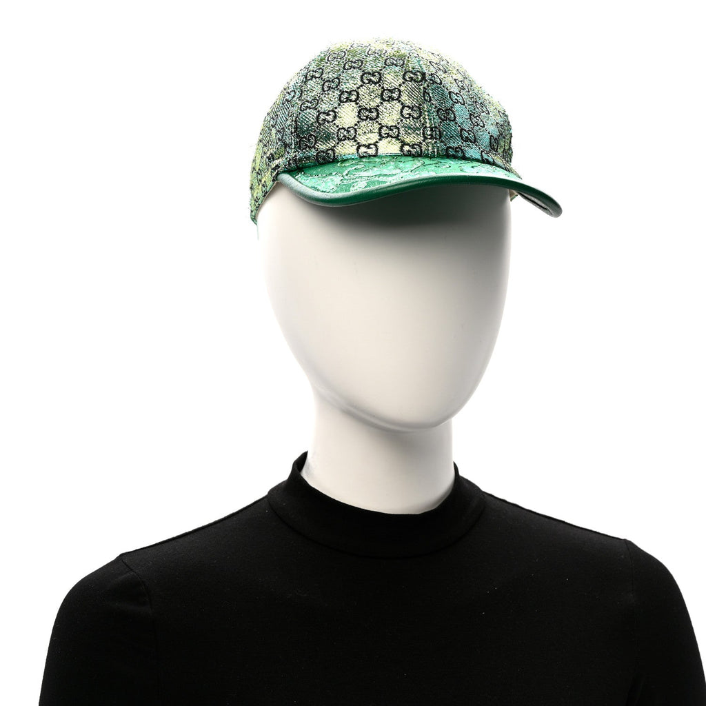 Gucci Silk Blend Jacquard Monogram Santa Barbara Baseball Hat S  Green Black Radiant