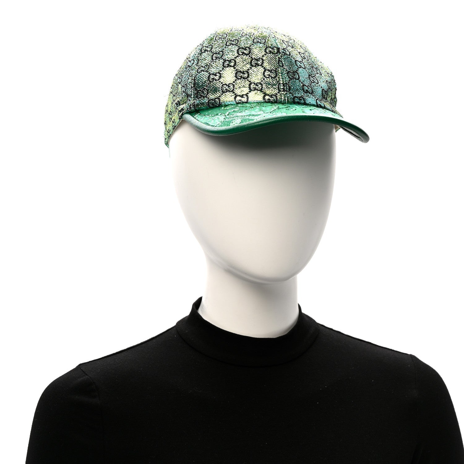 Gucci Silk Blend Jacquard Monogram Santa Barbara Baseball Hat S  Green Black Radiant